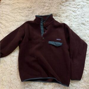 Patagonia Maroon Fleece Pullover with blue Trim